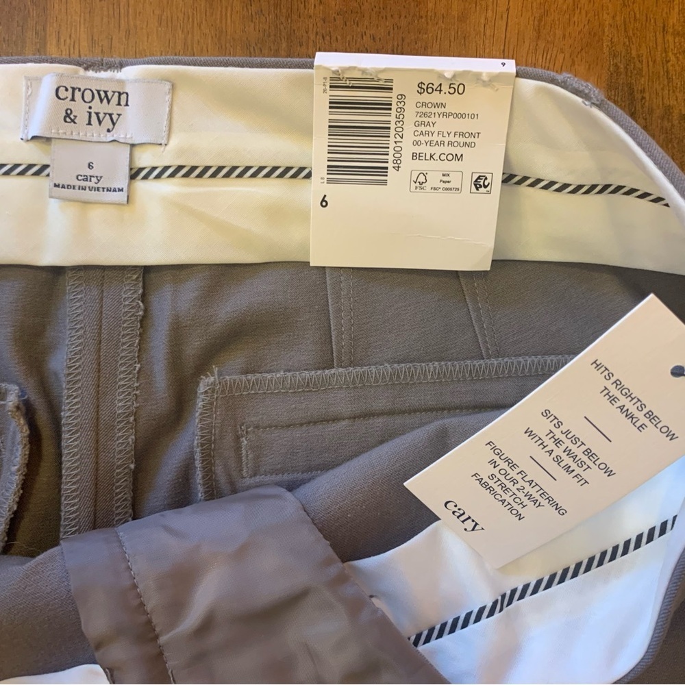 Crown & Ivy size 6 NWT Cary chino pants gray stretch tapered pants. - Picture 5 of 12